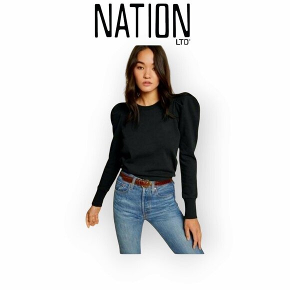 Jet Black Pleat Shoulder Nikka Sweatshirt by Anthropologie Nation LTD XS - Picture 1 of 12